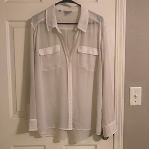 Sheer white long sleeve collared shirt